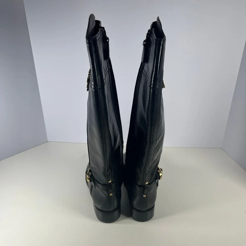 Tory Burch Eloise Tall Riding Boots Womens 7M Black Leather Knee High Equestrian